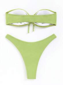 SHEIN Swim Summer Beach Drawstring Bandeau Bikini Set - Olive Green - View 2