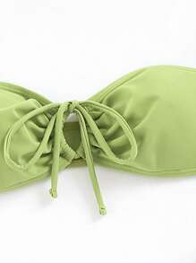 SHEIN Swim Summer Beach Drawstring Bandeau Bikini Set - Olive Green - View 3