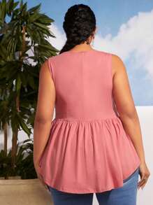 SHEIN CURVE+ Áo sơ mi Plus Size Bất đối xứng Viên lá sen màu trơn Dễ thương - Hồng - Xem 3