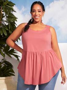 SHEIN CURVE+ Áo sơ mi Plus Size Bất đối xứng Viên lá sen màu trơn Dễ thương - Hồng - Xem 4