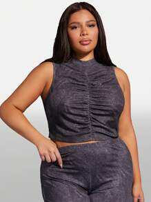 SHEIN SXY 大碼前收褶背心上衣 - 深灰色 - 查看 1