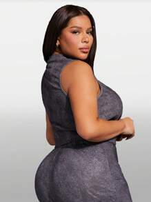 SHEIN SXY 大碼前收褶背心上衣 - 深灰色 - 查看 2