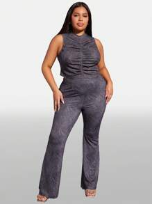 SHEIN SXY 大碼前收褶背心上衣 - 深灰色 - 查看 3