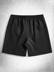 ROMWE MEN Goth Quần short cạp rút dây họa tiết chữ thập cho nam, đi học - màu đen - Xem 2