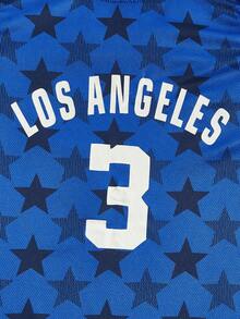 ROMWE MEN Prep Guys Letter & Star Print Striped Trim Tank Top - Blue - View 4