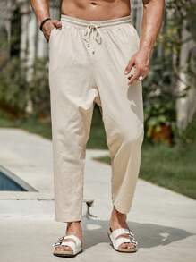 GENTILAND Đàn ông cộng Chất rắn Eo dây rút Quần - Màu be - Xem 1