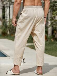 GENTILAND Đàn ông cộng Chất rắn Eo dây rút Quần - Màu be - Xem 2