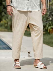 GENTILAND Đàn ông cộng Chất rắn Eo dây rút Quần - Màu be - Xem 5