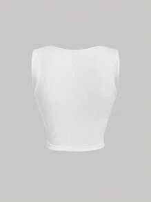 SHEIN MOD 夏季女士纯色侧褶背心 - 白色 - 查看 2