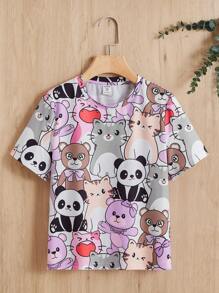 SHEIN Tween Girl Cartoon Graphic Tee - Multicolor - View 1