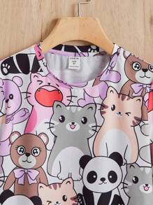 SHEIN Tween Girl Cartoon Graphic Tee - Multicolor - View 3