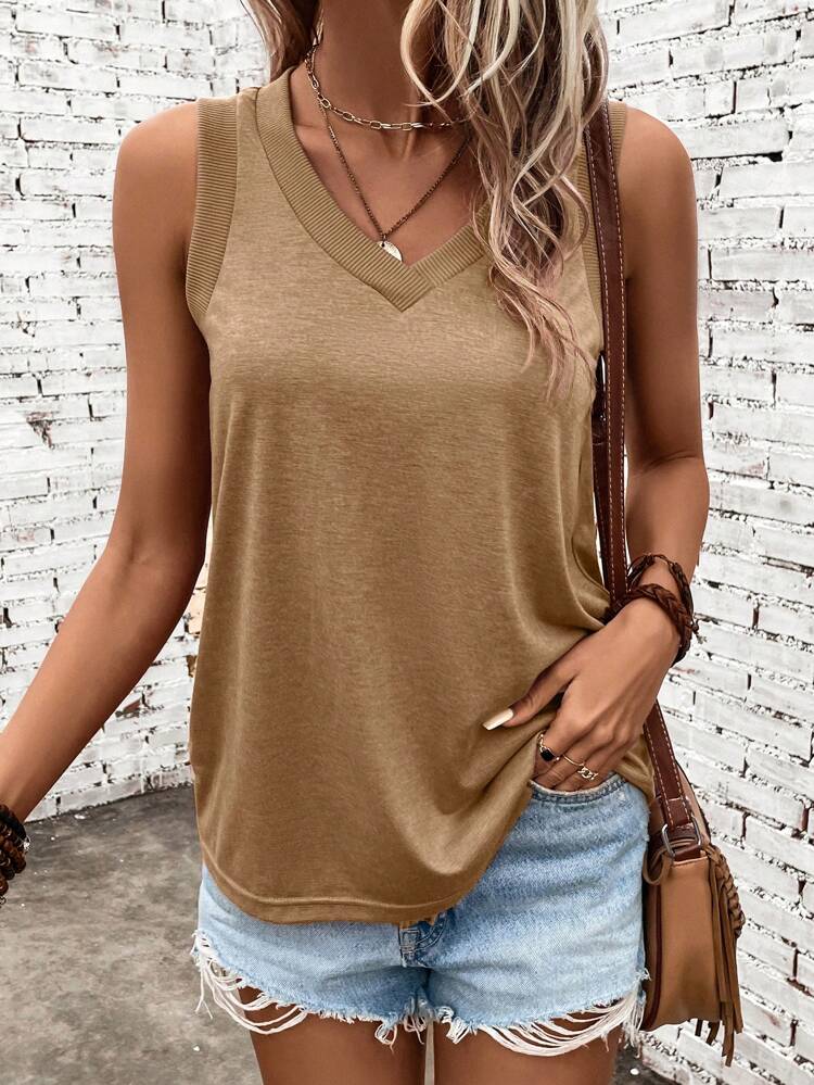 Solid V Neck Tank Top