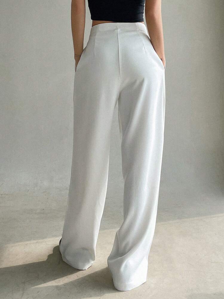 Solid Color Casual Vintage Baggy Pocket Palazzo Pants, Women Spring Summer Wide Leg Suit Trousers,Women Dress Pants Business Attire