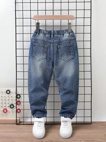 Young Boy Ripped Frayed Elastic Waist Jeans Chic Outfits For Autumn/Winter