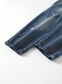 Young Boy Ripped Frayed Elastic Waist Jeans Chic Outfits For Autumn/Winter