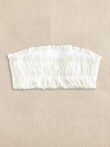 Ruched Bust Frill Bandeau Bikini Top - White - View 2