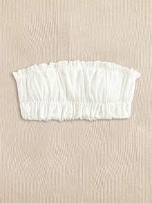 Ruched Bust Frill Bandeau Bikini Top - White - View 3