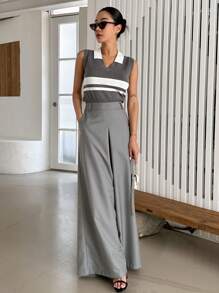 DAZY 條紋圖案撞色針織上衣 - 灰色 - 查看 12