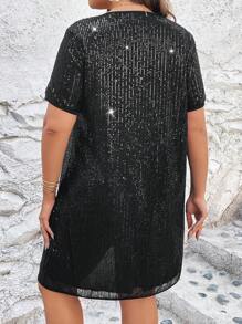 SHEIN VCAY 大碼亮片洋裝不附腰帶 - 黑色 - 查看 2