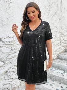 SHEIN VCAY 大碼亮片洋裝不附腰帶 - 黑色 - 查看 6