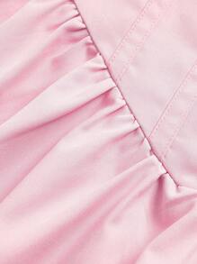 SHEIN MOD Ruched Bust Knot Front Shirred Back Puff Sleeve Dress - Baby Pink - View 6