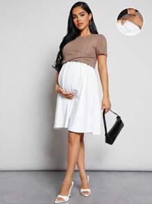 SHEIN Thai sản Chất rắn Điều dưỡng Vòng cổ Đầm - Nhiều màu - Xem 6