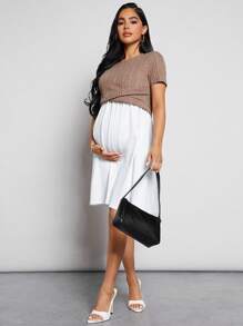 SHEIN Thai sản Chất rắn Điều dưỡng Vòng cổ Đầm - Nhiều màu - Xem 8