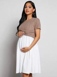 SHEIN Thai sản Chất rắn Điều dưỡng Vòng cổ Đầm - Nhiều màu - Xem 7