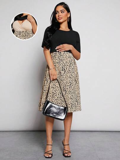 MaterniWear 孕婦斑點印花A字型哺乳連衣裙