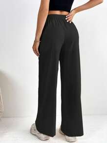SHEIN Tall 素色斜口袋長褲 - 黑色 - 查看 2