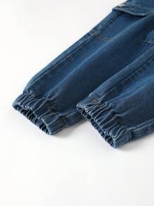 男小童側翻蓋口袋束腳牛仔褲 - 深色水洗藍 - 查看 3
