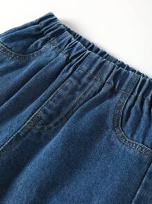男小童側翻蓋口袋束腳牛仔褲 - 深色水洗藍 - 查看 4