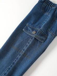 男小童側翻蓋口袋束腳牛仔褲 - 深色水洗藍 - 查看 6