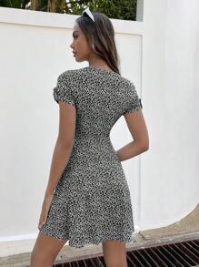 SHEIN Privé Đầm Dây kéo Họa tiết hoa Giải trí - Đen và trắng - Xem 2