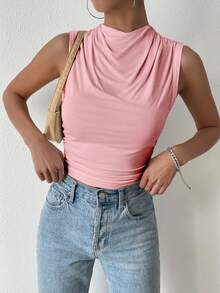 SHEIN Essnce Áo khoác và áo lót dành cho xe tăng nữ Vắt Xù màu trơn Giải trí - Hồng - Xem 3