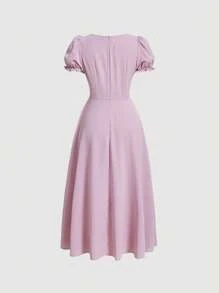 SHEIN MOD 雞心領口泡泡袖前打結洋裝 - 淺粉色 - 查看 2