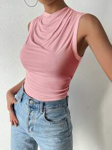 SHEIN Essnce Áo khoác và áo lót dành cho xe tăng nữ Vắt Xù màu trơn Giải trí - Hồng - Xem 5