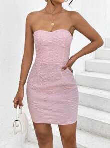 SHEIN Privé Đầm Dây kéo màu trơn Gợi cảm - Màu Hồng baby - Xem 1