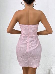 SHEIN Privé Đầm Dây kéo màu trơn Gợi cảm - Màu Hồng baby - Xem 2