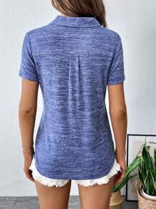 SHEIN Essnce 雜色針織T恤 - 藏蓝色 - 查看 2