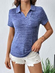 SHEIN Essnce 雜色針織T恤 - 藏蓝色 - 查看 6