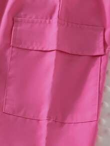 SHEIN 女小童素色寬鬆玫瑰紅色休閒長褲帶彈性袖口適合夏天和秋天 - 玫紅色 - 查看 3