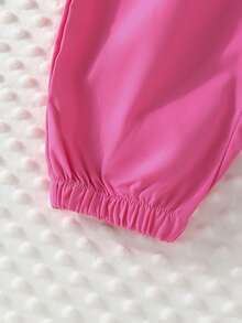 SHEIN 女小童素色寬鬆玫瑰紅色休閒長褲帶彈性袖口適合夏天和秋天 - 玫紅色 - 查看 5