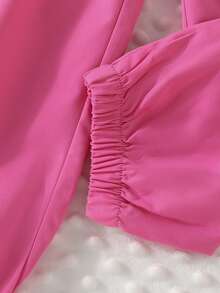 SHEIN 女小童素色寬鬆玫瑰紅色休閒長褲帶彈性袖口適合夏天和秋天 - 玫紅色 - 查看 6