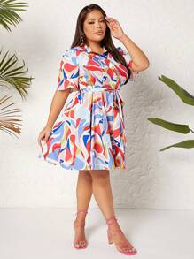 SHEIN SXY 大碼滿版印花腰帶襯衫連衣裙 - 彩色 - 查看 5