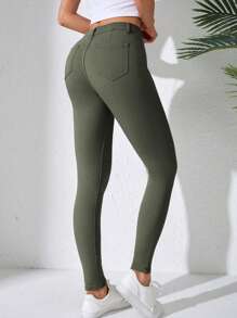 Chất rắn Quần skinny Quần jean ôm - xanh quân đội - Xem 4