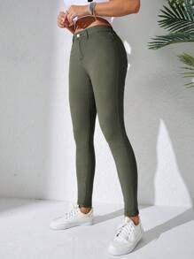 Chất rắn Quần skinny Quần jean ôm - xanh quân đội - Xem 5