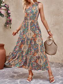 SHEIN VCAY Vestido con estampado de paisley de un hombro bajo con fruncido - Multicolor - Ver 5