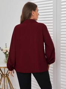 SHEIN Privé Áo cánh cổ lọ tay loe có túi vá - Màu Đỏ Sâu - Xem 2