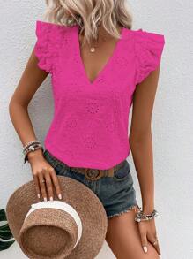Breezaya Eyelet Embroidery Ruffle Trim Blouse